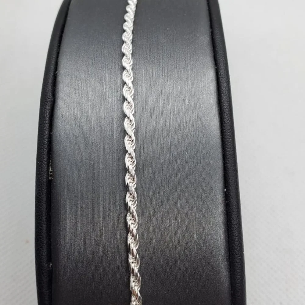 Sterling Silver 925 High Polished Diamond Cut Rope Bracelet 2.5mm 7 inches
